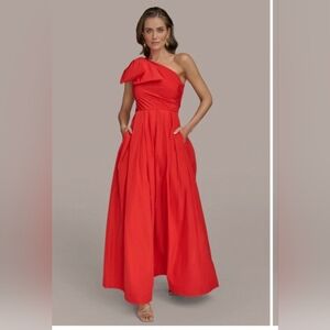 Donna Karan One Shoulder,taffeta bow Detail Gown, Sz 8